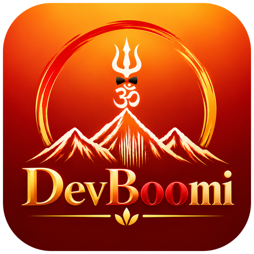 Dev Boomi logo: a trident and Om rising above sacred mountains