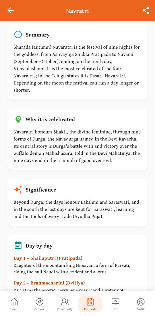 Navratri festival guide with why it is celebrated and day-by-day rituals