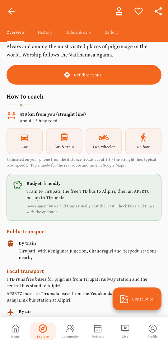 How to reach screen with distance, budget route and public transport